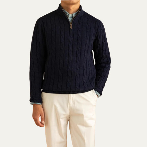 Men’s Cable Knit Half Zip Jumper – Stand Collar, Rib Trim 4