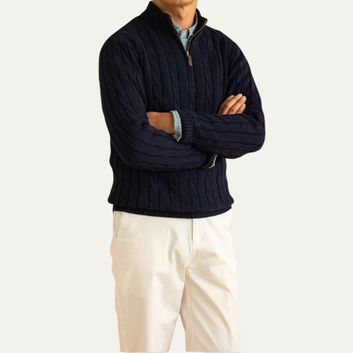 Men’s Cable Knit Half Zip Jumper – Stand Collar, Rib Trim 5