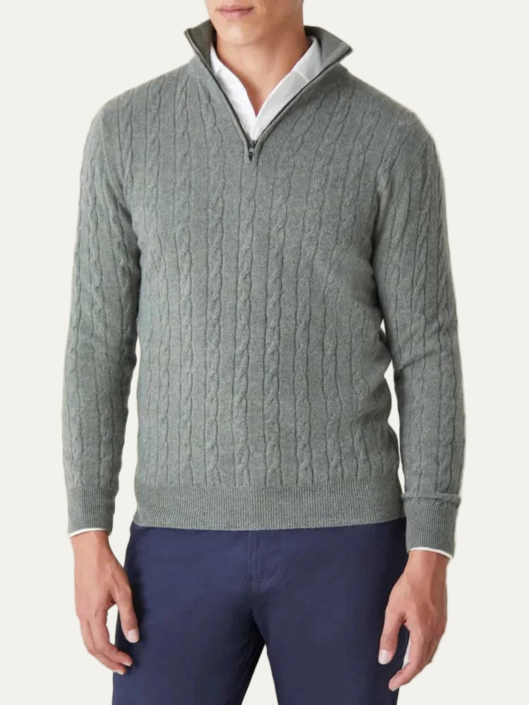 Men’s Cable Knit Half Zip Jumper – Stand Collar, Rib Trim 8