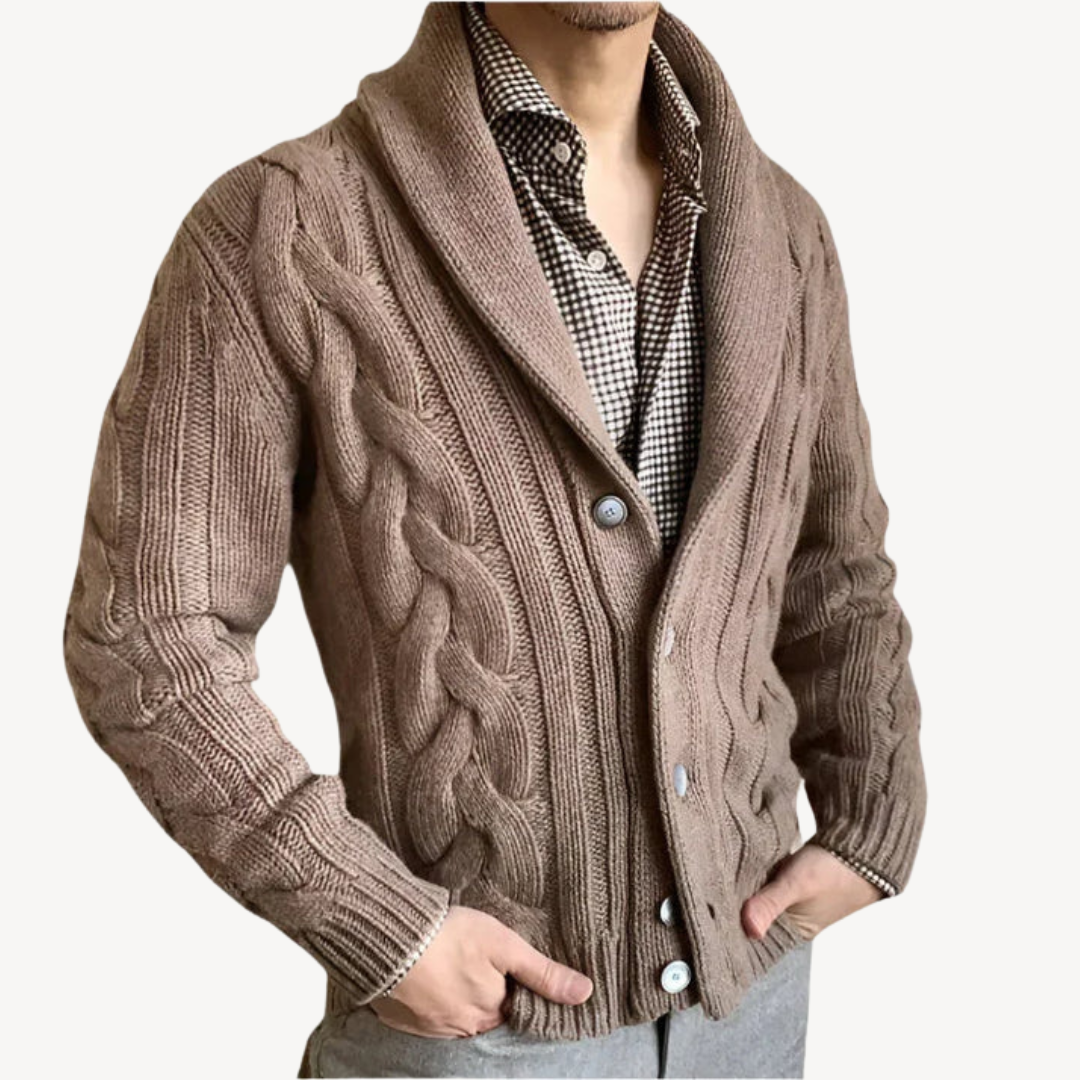 VogeLuxe | Men’s Cable Knit Shawl Cardigan