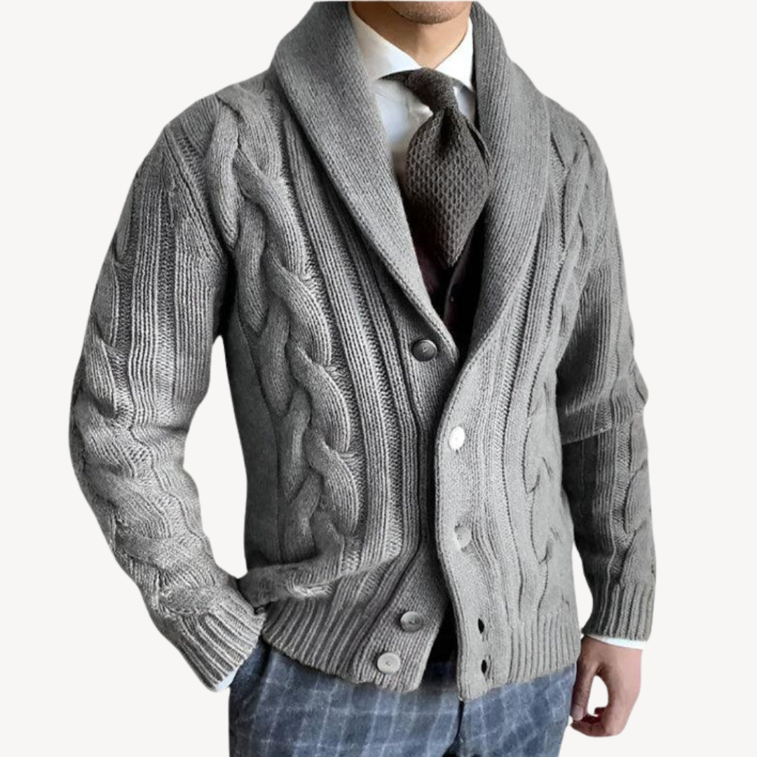 VogeLuxe | Men’s Cable Knit Shawl Cardigan
