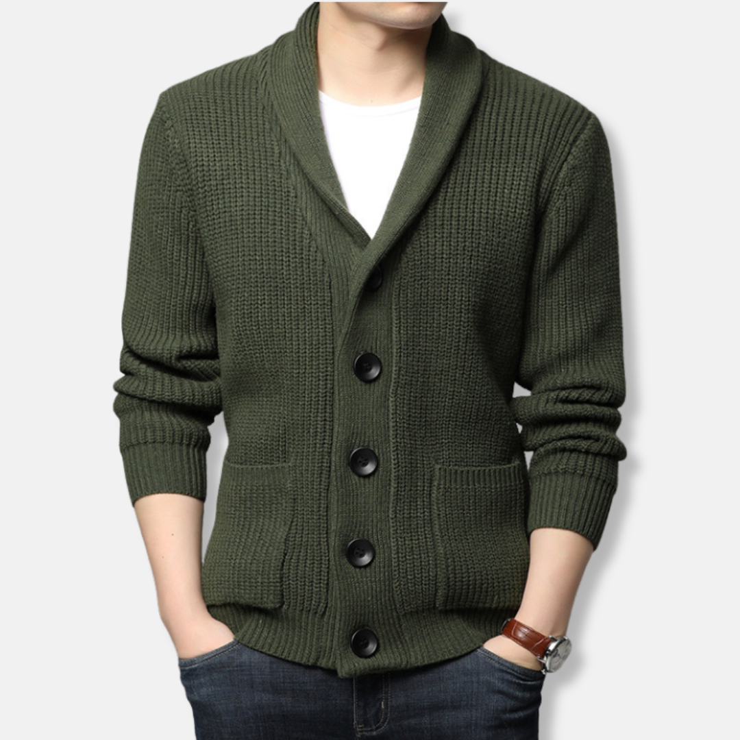 Men’s Cardigan Sweater – Regular Fit – Chunky Ribbed Knit – Shawl Collar – Button Front 2