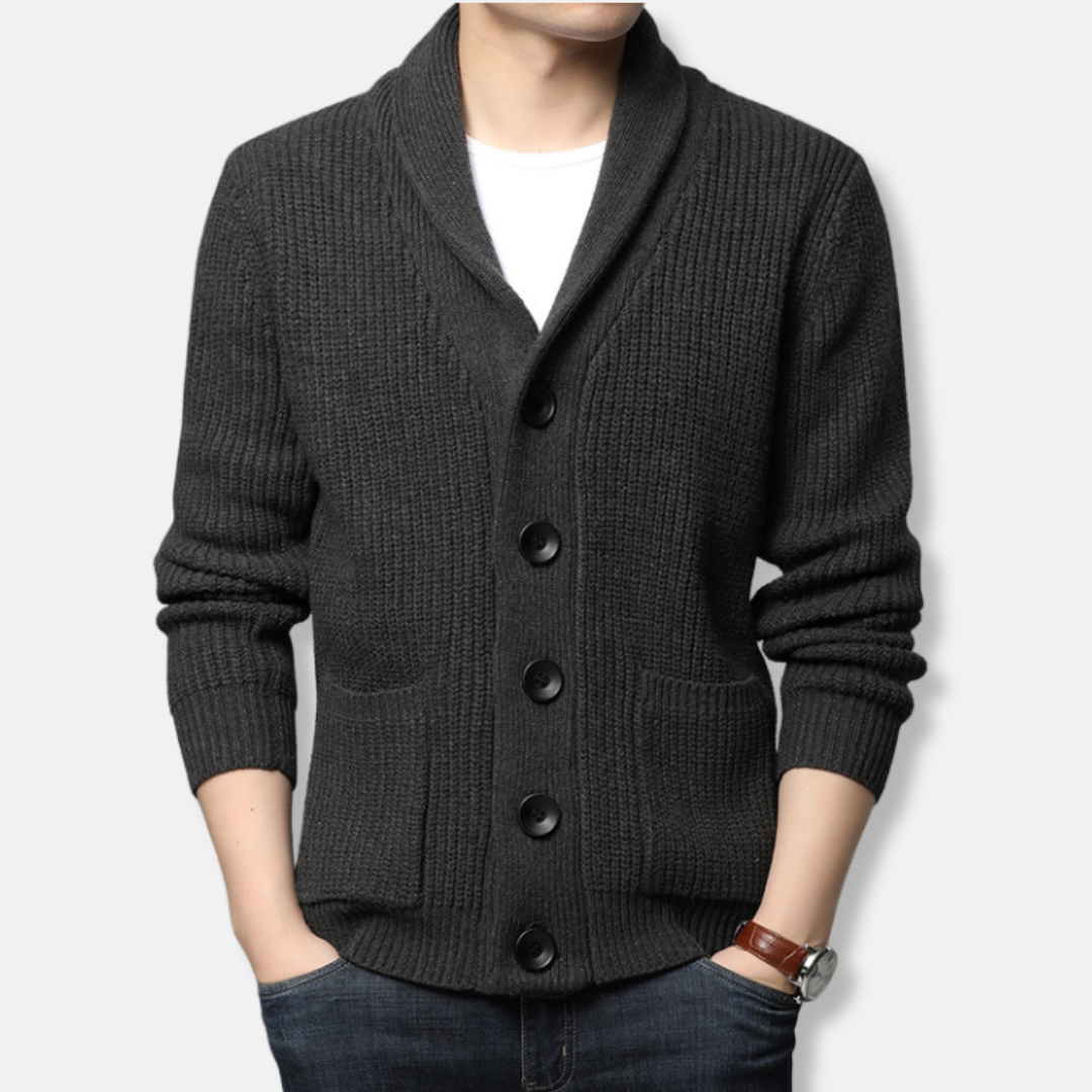 Men’s Cardigan Sweater – Regular Fit – Chunky Ribbed Knit – Shawl Collar – Button Front 3