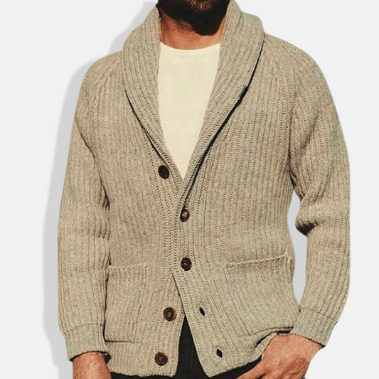 Men’s Cardigan Sweater – Relaxed Fit – Wool Blend – Shawl Collar – Ribbed Knit 0
