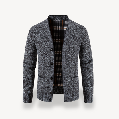 Men's Cardigan Sweater with Plaid Lining