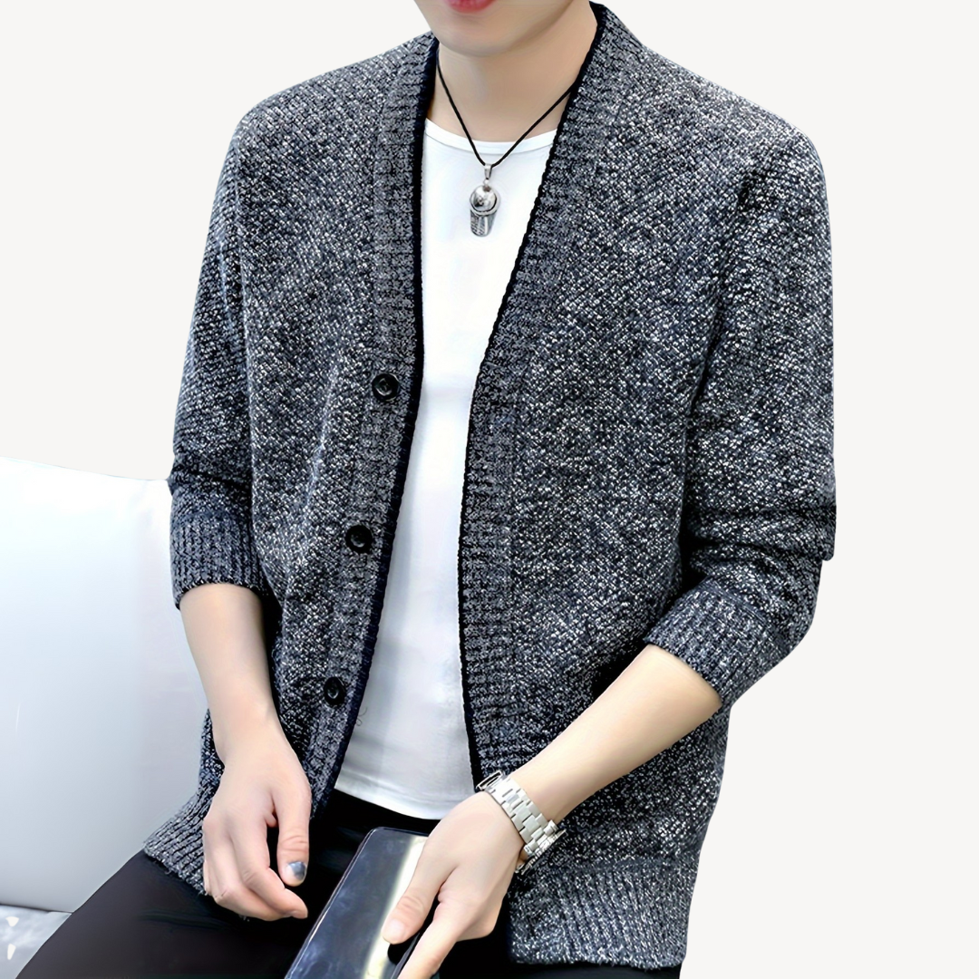 Men's Cardigan Sweater with Plaid Lining