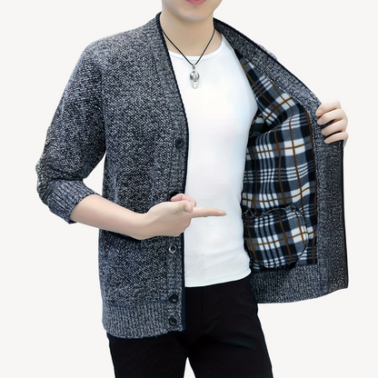 Men's Cardigan Sweater with Plaid Lining