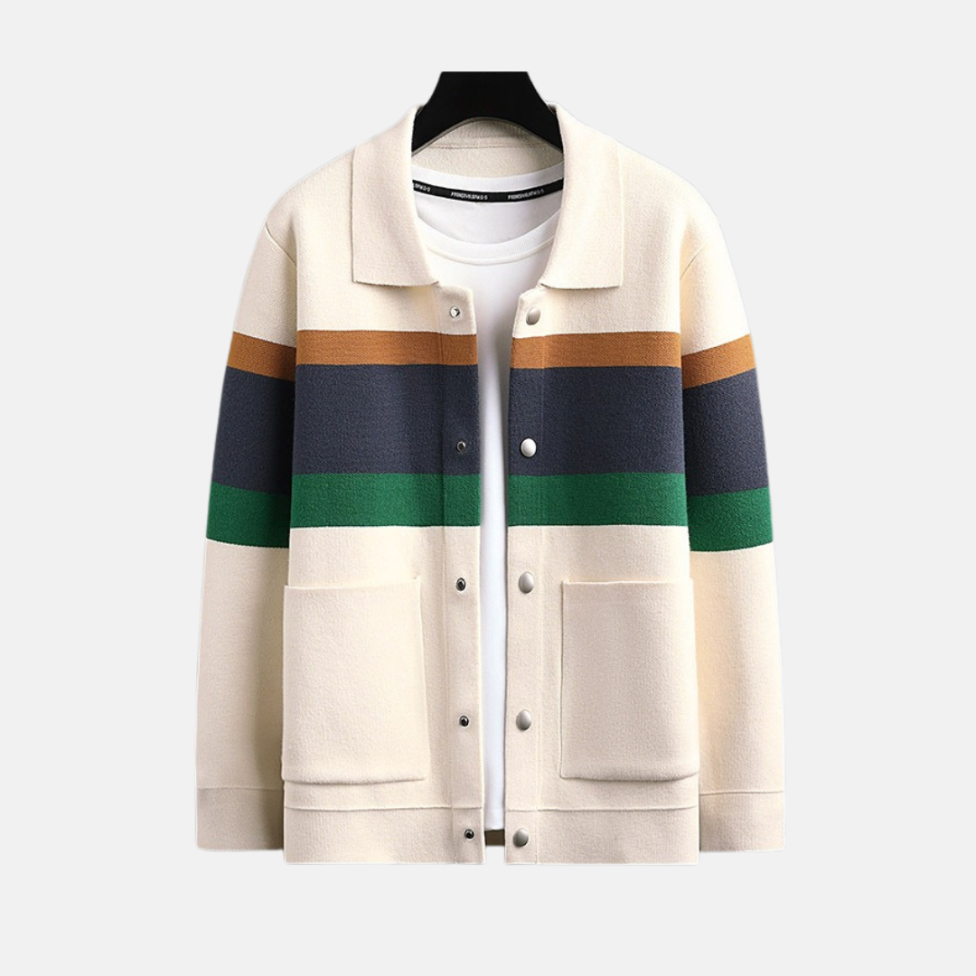 Men’s Cardigan – Regular Fit Knitwear – Pointed Collar – Snap Closure – Patch Pockets 0