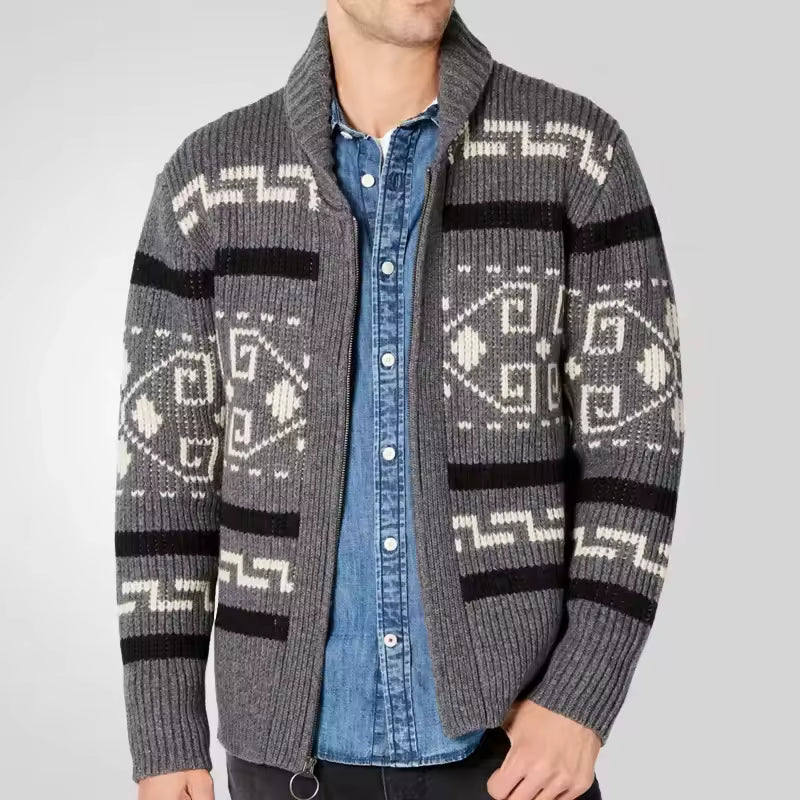 Men’s Cardigan – Wool Blend Knit – Normal Fit – Zip Front – Rever Collar 1