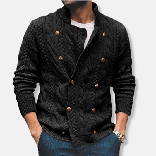 Men’s Cardigan – Wool Blend – Cable Knit – Double-Breasted – Semi-High Collar 0