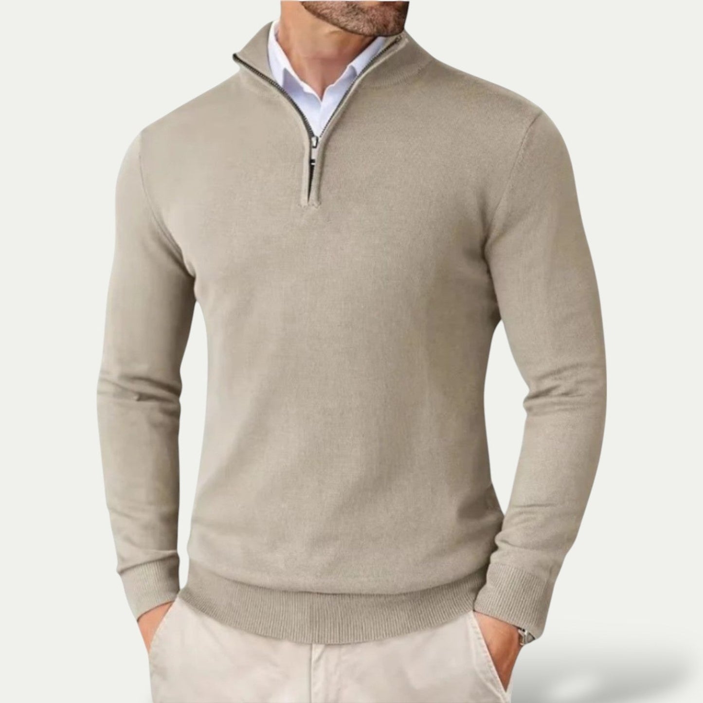 Men's Cashmere Pullover with Half Zip and Long Sleeves 3
