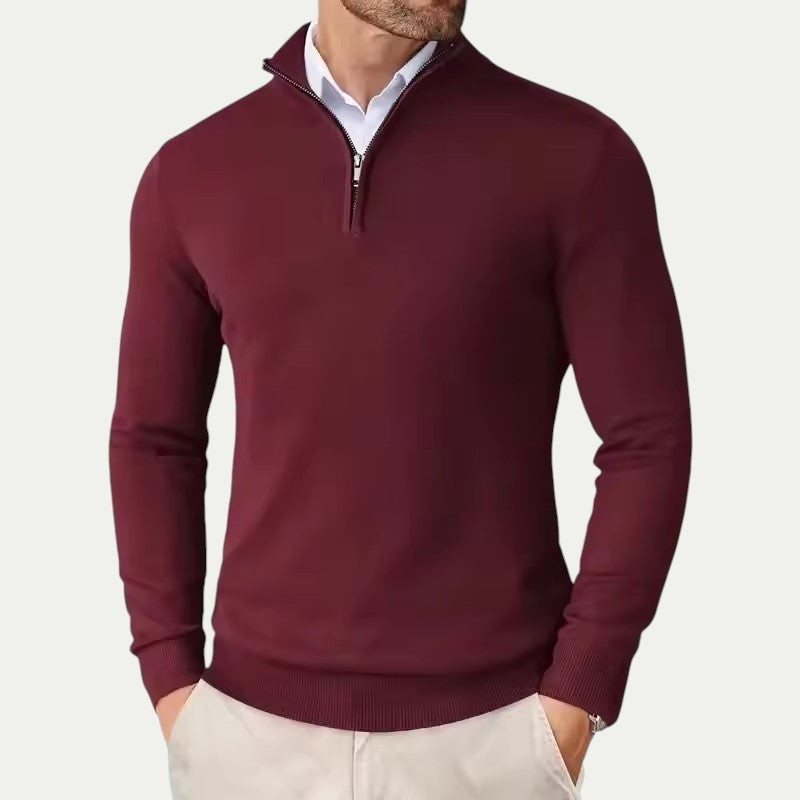 Men's Cashmere Pullover with Half Zip and Long Sleeves 7