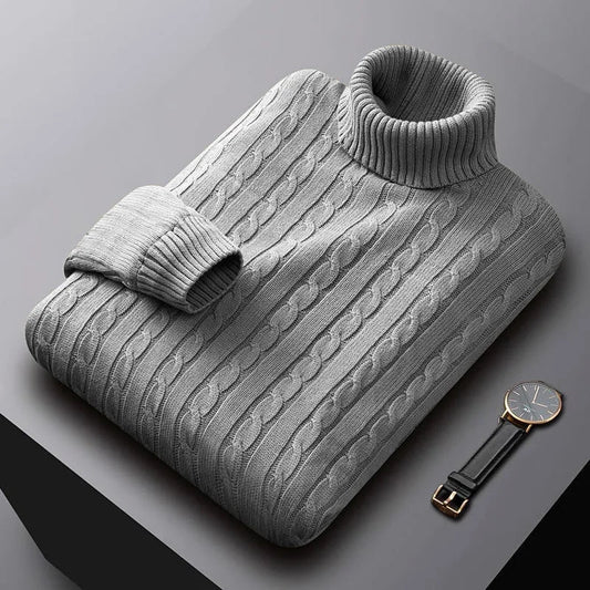 VogeLuxe | Men’s Chunky Cable-Knit Turtleneck Sweater