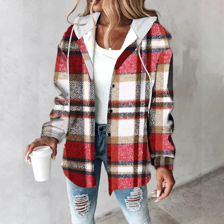 Ladies Plaid Flannel Shirt Jacket - VogeLuxe