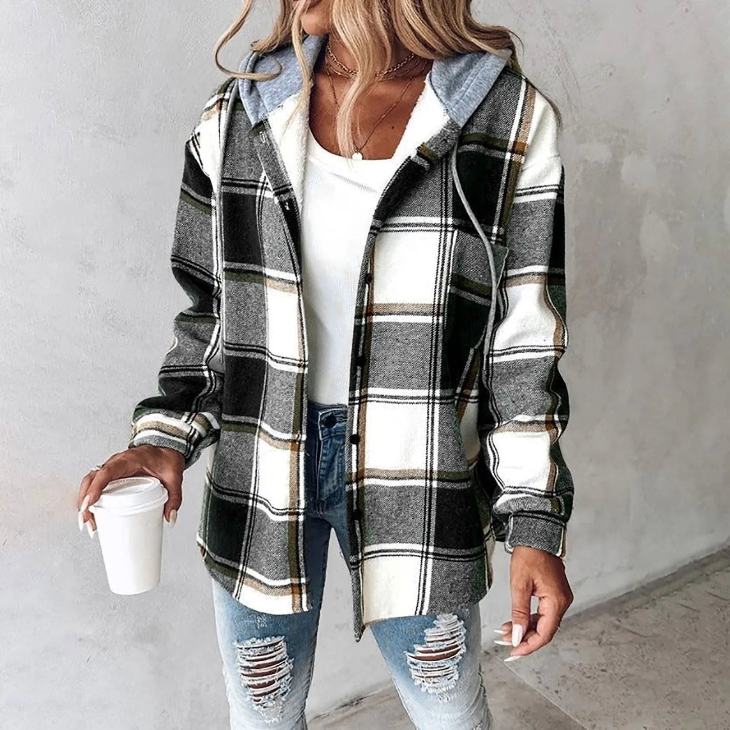Ladies Plaid Flannel Shirt Jacket
