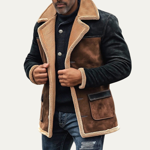 Men’s Casual Jacket – Faux Suede – Shearling Trim – Tailored Fit – Button Front 1