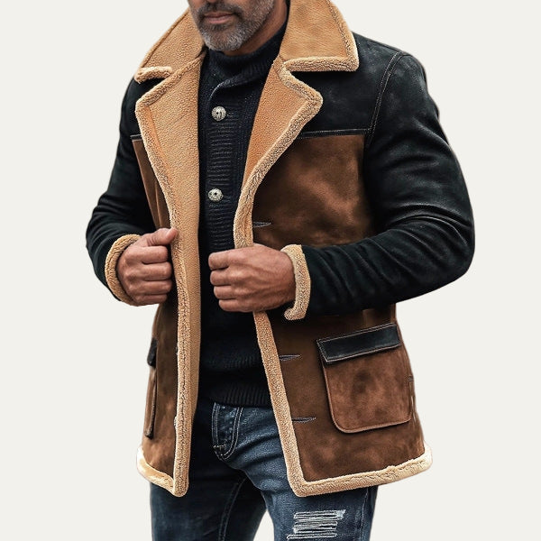 Men’s Casual Jacket – Faux Suede – Shearling Trim – Tailored Fit – Button Front 2