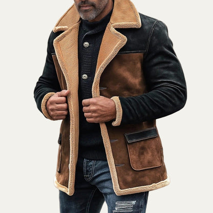Men’s Casual Jacket – Faux Suede – Shearling Trim – Tailored Fit – Button Front 2