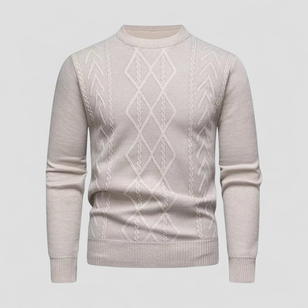 Men’s Casual Round Neck Knitted Sweater with Diamond Pattern