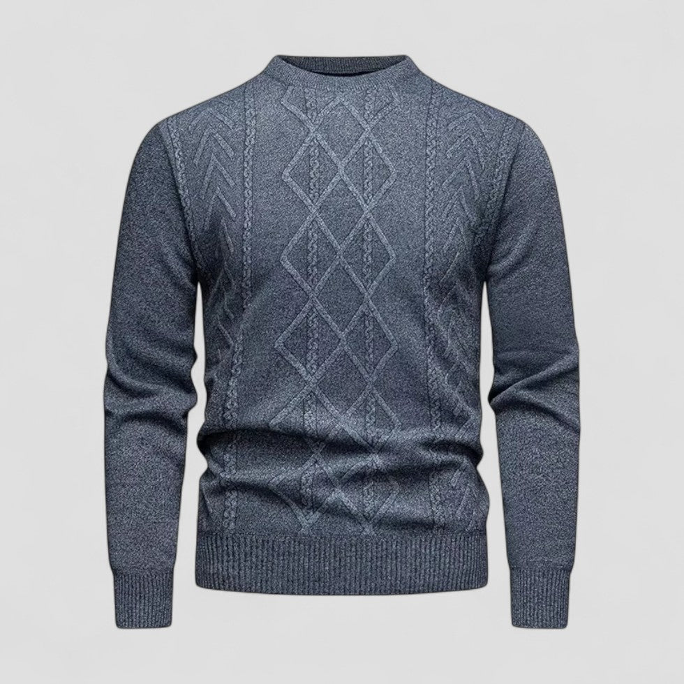Men’s Casual Round Neck Knitted Sweater with Diamond Pattern