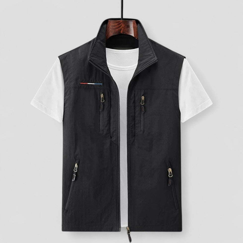 Men’s Casual Sleeveless Vest with Multiple Zipper Pockets