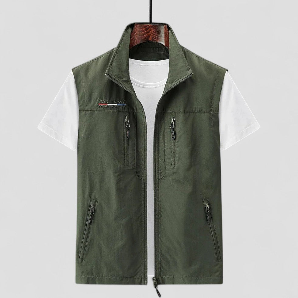 Men’s Casual Sleeveless Vest with Multiple Zipper Pockets