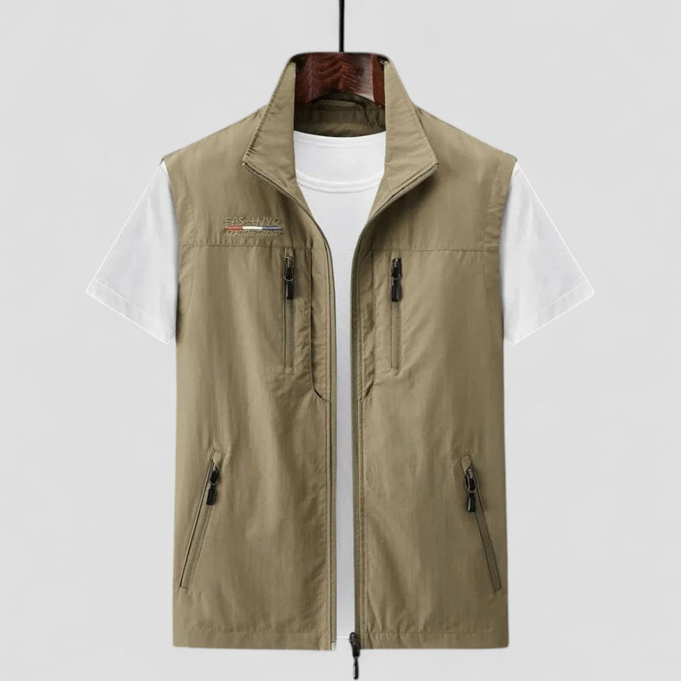 Men’s Casual Sleeveless Vest with Multiple Zipper Pockets