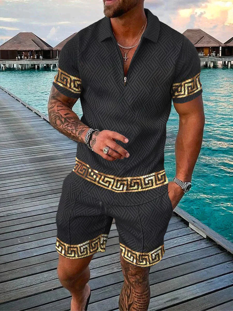 Casual Men's Polo Shirt and Shorts Set - VogeLuxe