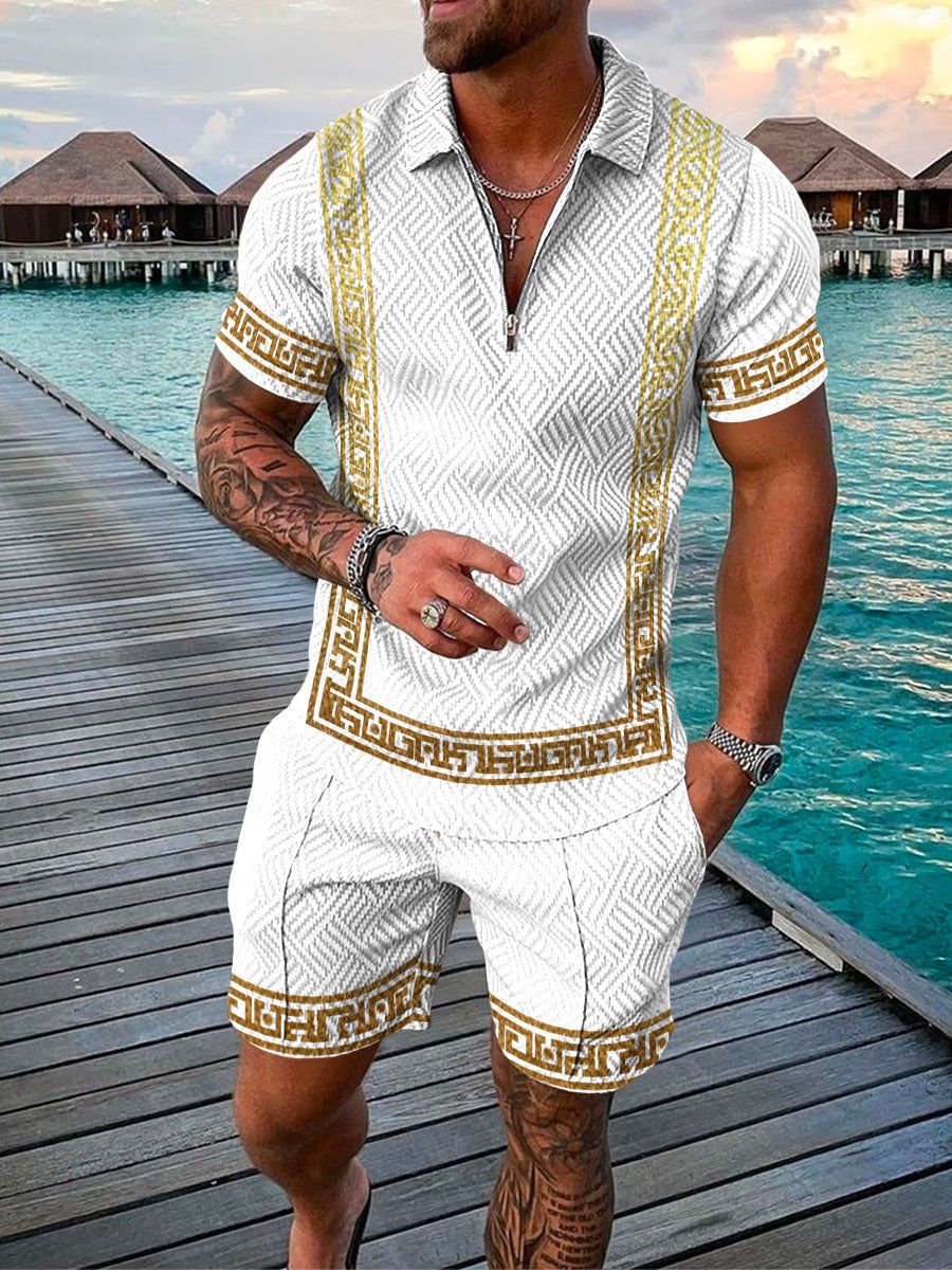 Casual Men's Polo Shirt and Shorts Set