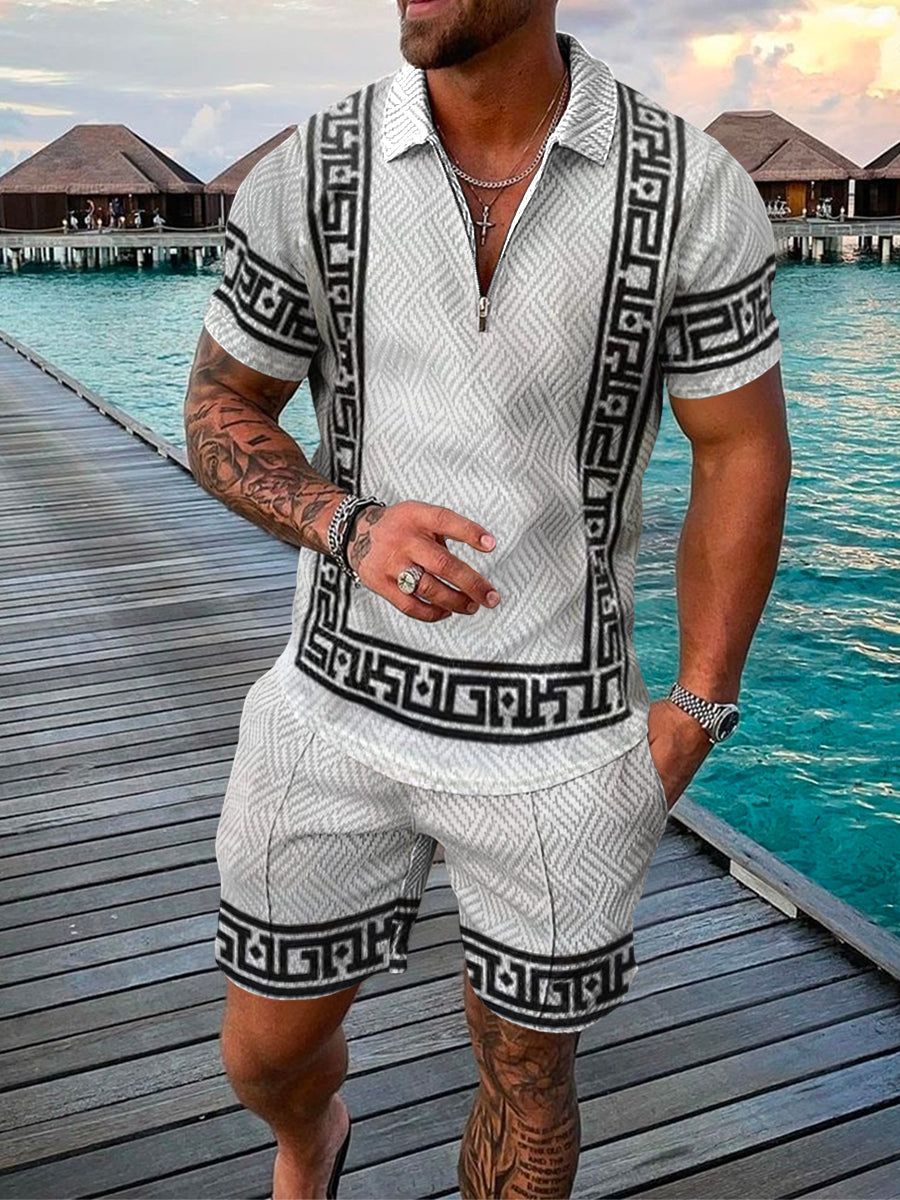 Casual Men's Polo Shirt and Shorts Set