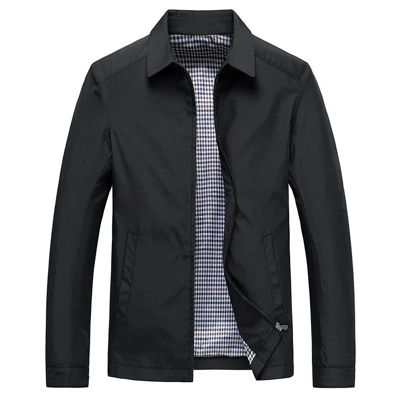 Men’s Classic Black Zip-Up Jacket – Lightweight Checked Lining 0