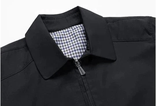 Men’s Classic Black Zip-Up Jacket – Lightweight Checked Lining 5