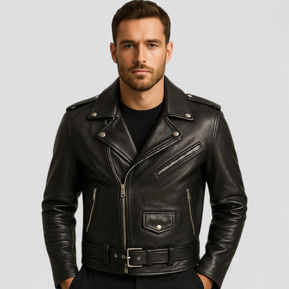 VogeLuxe | Men’s Classic Leather Moto Jacket