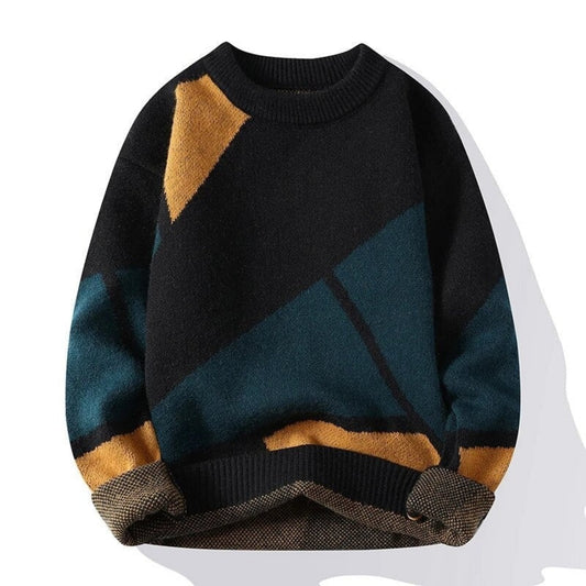 Men’s Colour-Block Knitted Jumper – Crew Neck, Long Sleeve 0