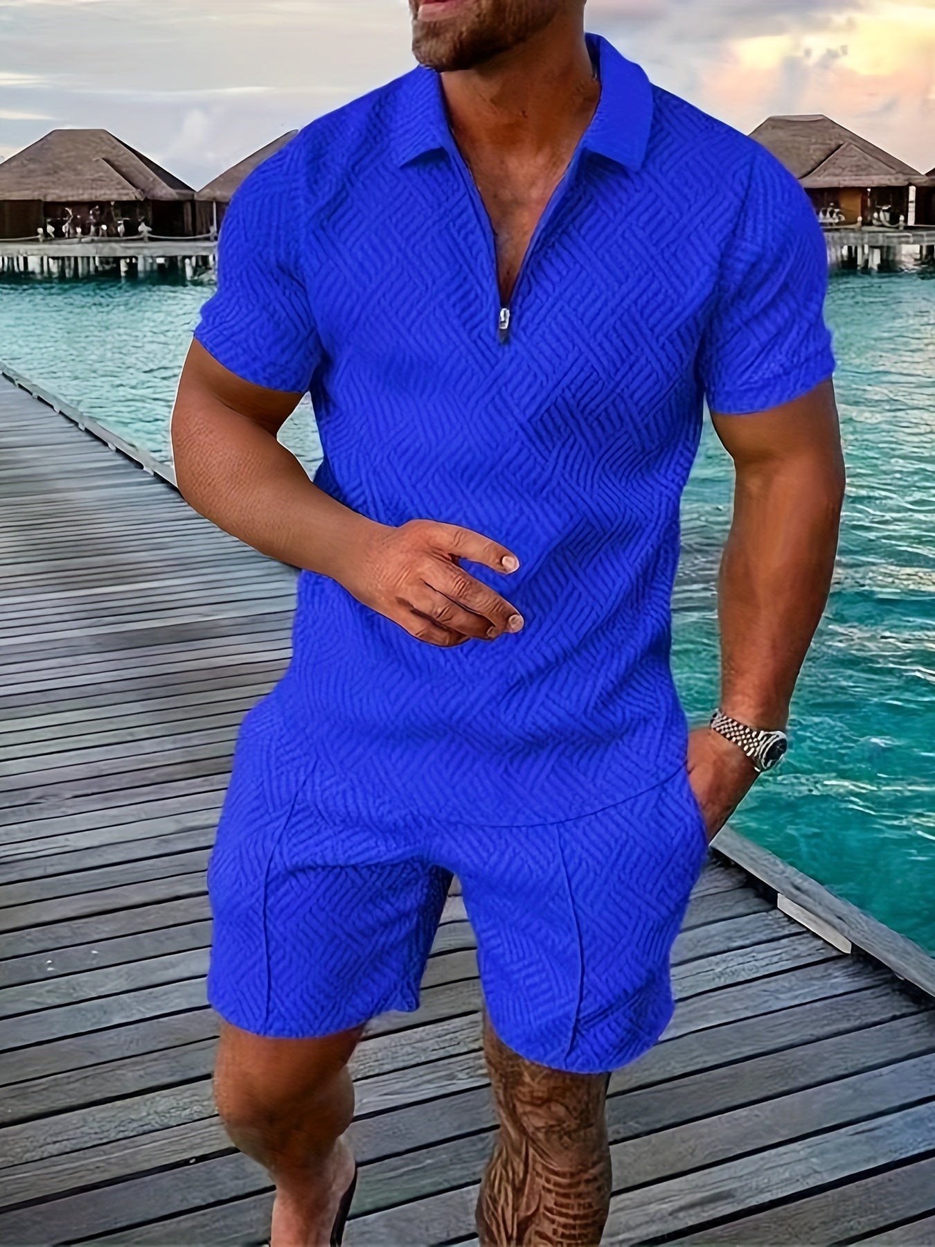 Men's Graphic Zipper Shorts Outfit - BritishElegance