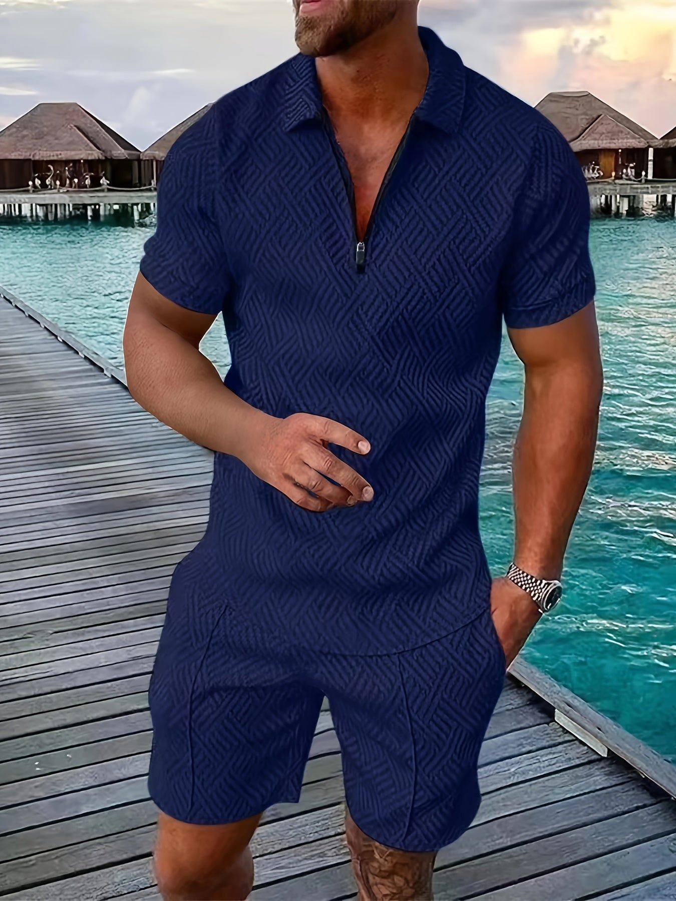 Men's Graphic Zip Up Shorts Outfit