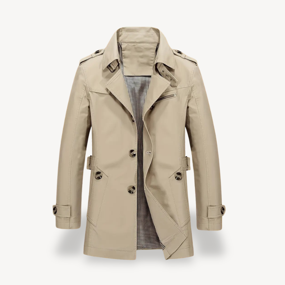 VogeLuxe | Men’s Classic Mid-Length Trench Coat