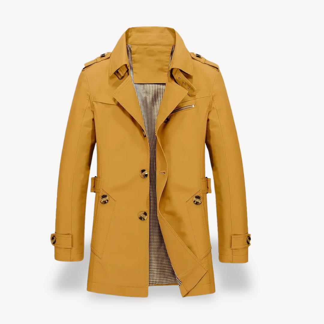 VogeLuxe | Men’s Classic Mid-Length Trench Coat