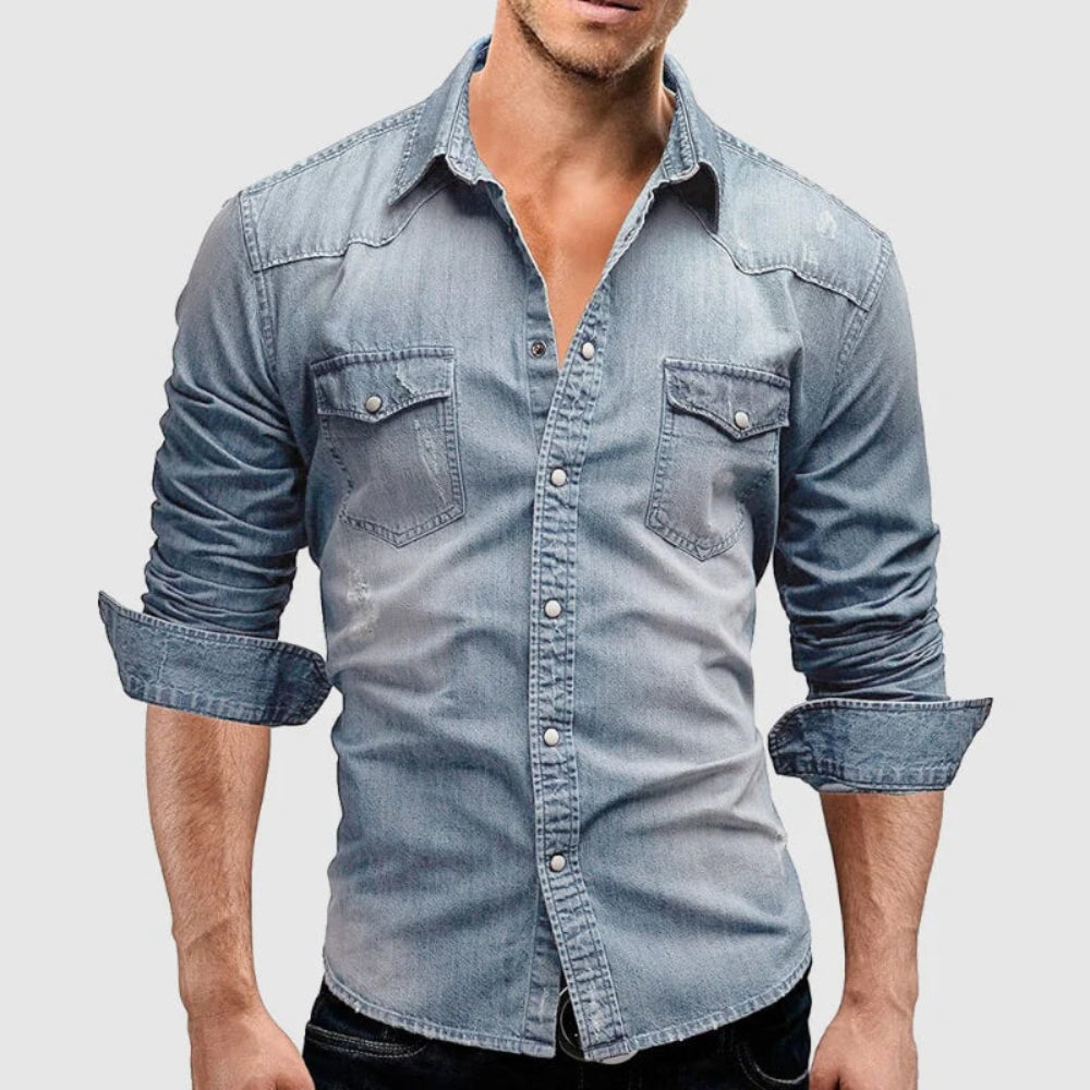 Men's Classic Jeans Shirt Slim Fit Long Sleeve - VogeLuxe