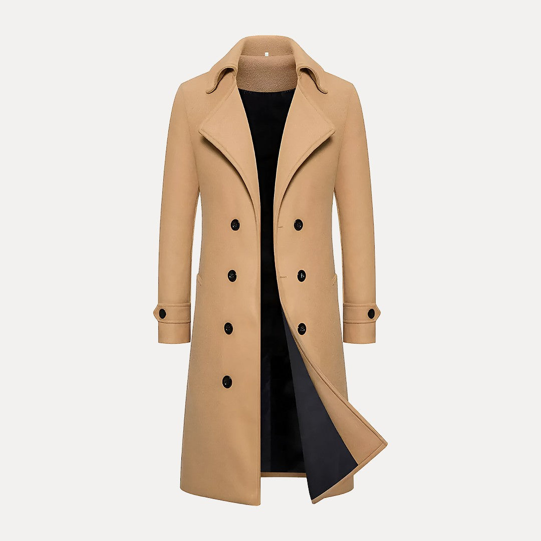 Men’s Double-Breasted Long Coat – Tailored Winter Overcoat with Peak Lapels 0