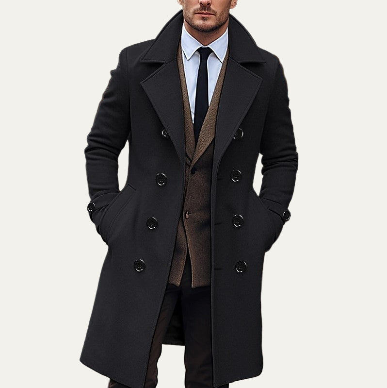 Men’s Double-Breasted Long Overcoat – Tailored Winter Coat 0