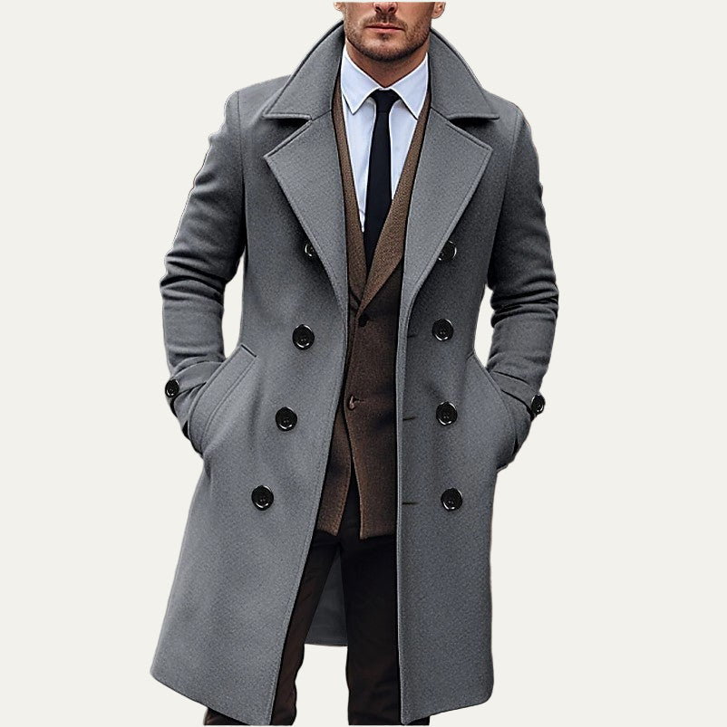 Men’s Double-Breasted Long Overcoat – Tailored Winter Coat 1