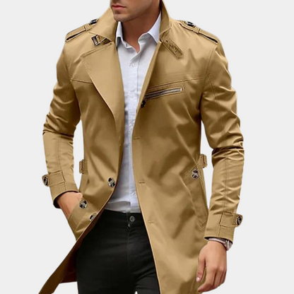 Men’s Double-Breasted Trench Coat – Waterproof, Windproof Longline Jacket 1