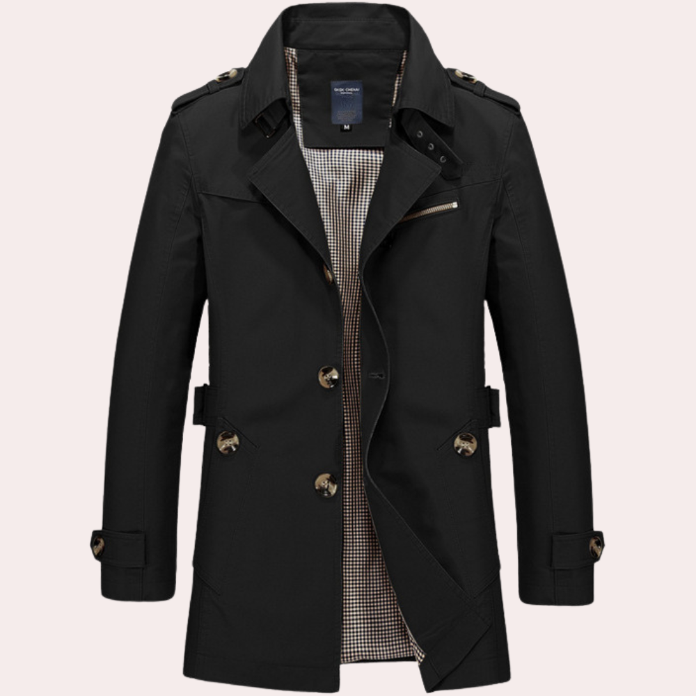 Men’s Double-Breasted Trench Coat – Waterproof, Windproof Longline Jacket 4