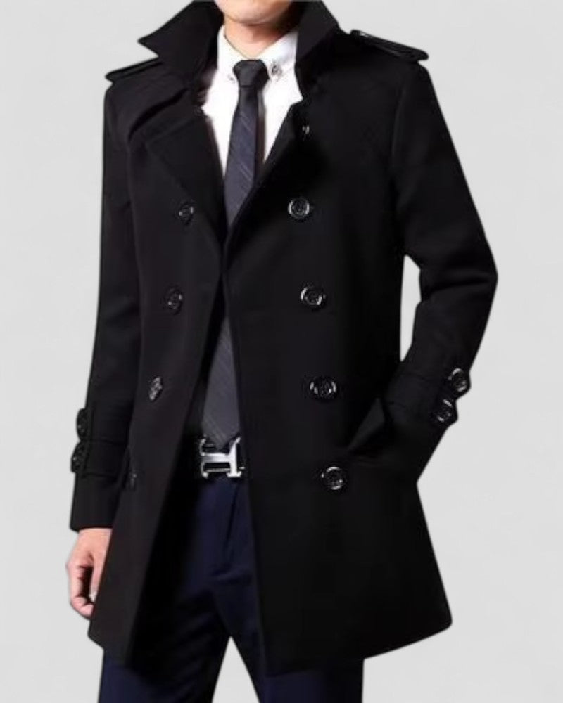 Men’s Double Breasted Wool Trench Coat – Mid Length Smart Fit 0