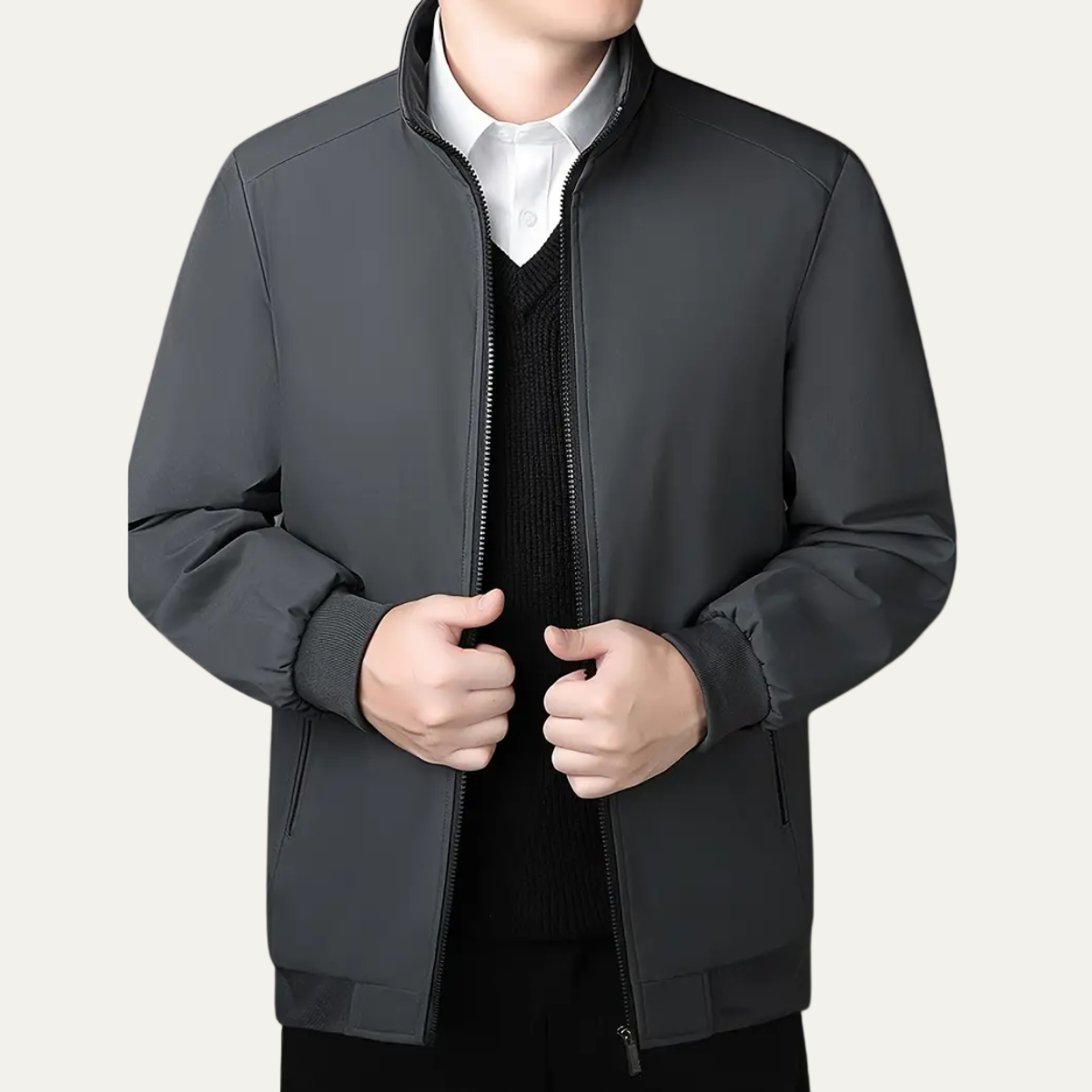 Men’s Fleece-Lined Jacket – Warm Stand Collar Zip-Up Coat for Winter & Casual Wear 0