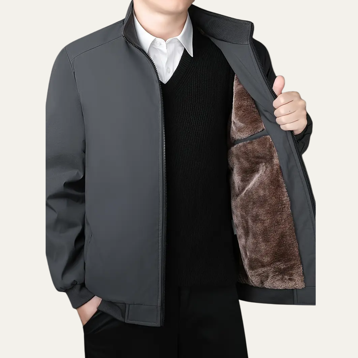 Men’s Fleece-Lined Jacket – Warm Stand Collar Zip-Up Coat for Winter & Casual Wear 2