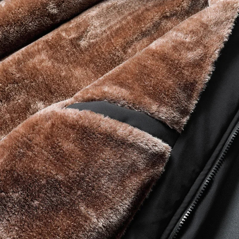 VogeLuxe | Men’s Fur-Lined Stand Collar Bomber Jacket