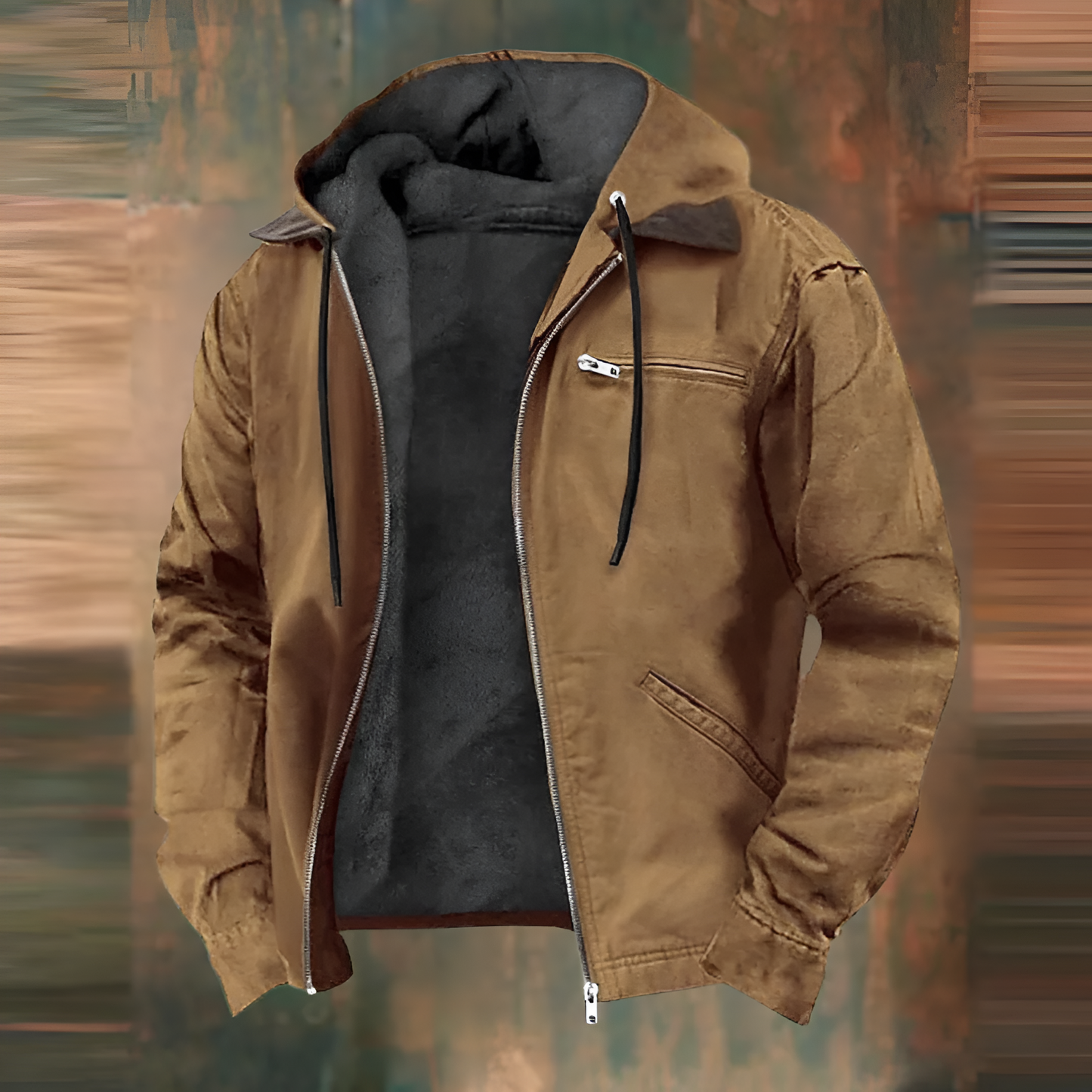Warm Mens Zipper Hooded Fleece Jacket