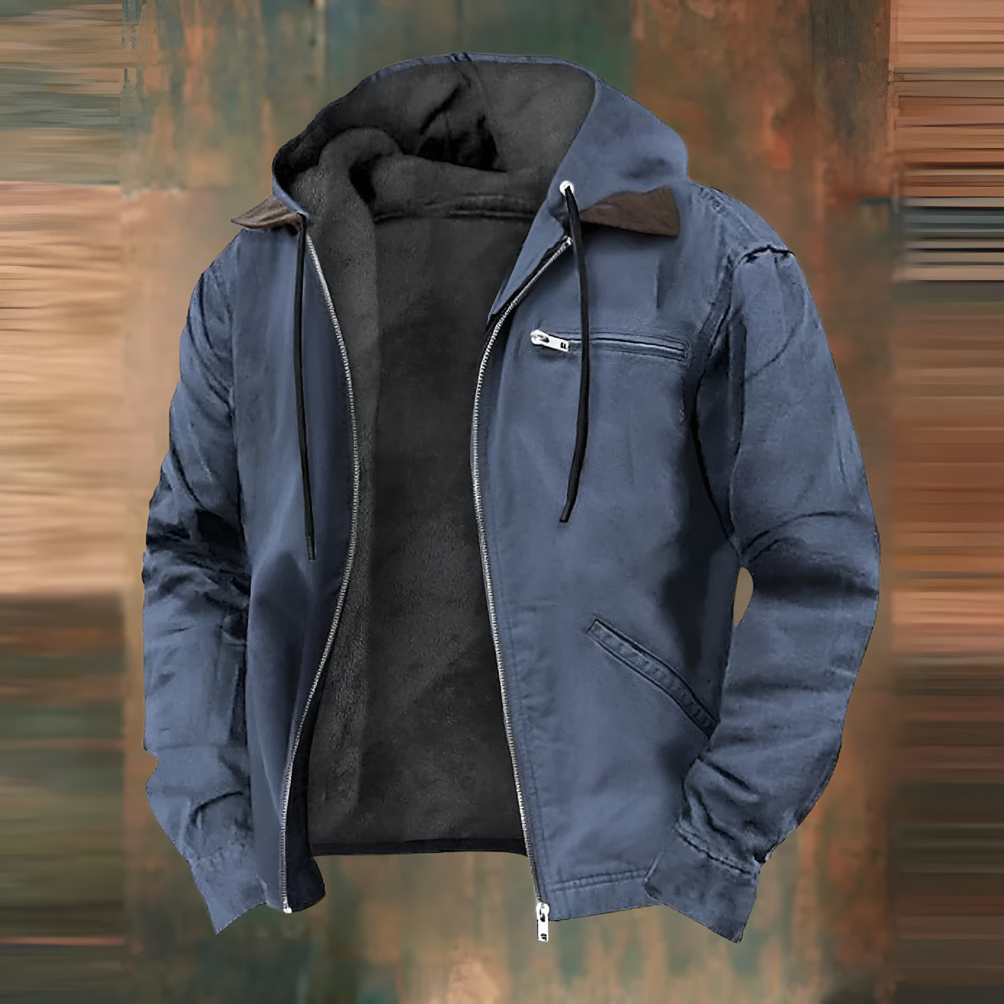 Warm Mens Zipper Hooded Fleece Jacket